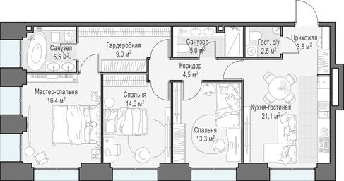 3-BD Apartment Sale, 95.5平方米 at Life Time, Sergeya Makeyeva Street, вл11/9с1-10, Moscow, Russia #3