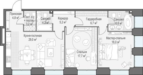 3-BD Apartment Sale, 95.6 sq. m. at Life Time, Sergeya Makeyeva Street, вл11/9с1-10, Moscow, Russia #2