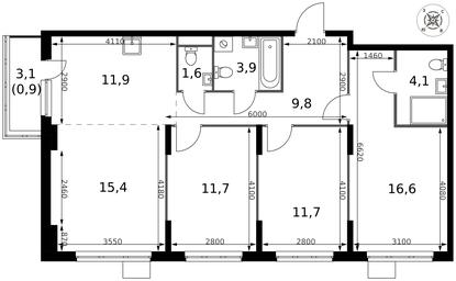 4-BD Apartment Sale, 87.6平方米 at Pervy Donskoj, zhiloy mikrorayon Sapronovo, derevnya Sapronovo, Leninskiy City District, Moscow Region, Russia #4