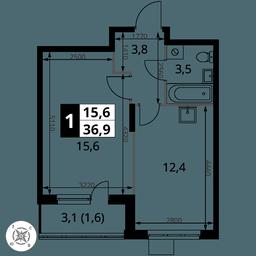 1-BD Apartment Sale, 36.9平方米 at Pervy Donskoj, zhiloy mikrorayon Sapronovo, derevnya Sapronovo, Leninskiy City District, Moscow Region, Russia #2