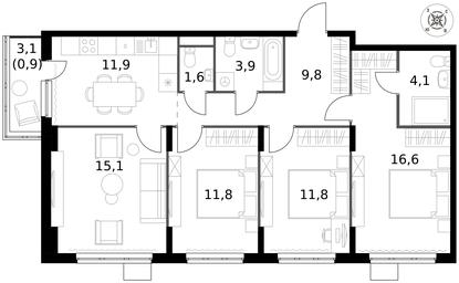 Продажа 4-комн. квартиры, 87,5 м² в ЖК «Первый Донской», жилой микрорайон Сапроново, деревня Сапроново, Ленинский городской округ, Московская область, Россия #3 Продажа 4-комн. квартиры, 87,5 м² в ЖК «Первый Донской», жилой микрорайон Сапроново, деревня Сапроново, Ленинский городской округ, Московская область, Россия #3