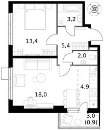 2-BD Apartment Sale, 47.8平方米 at Pervy Donskoj, zhiloy mikrorayon Sapronovo, derevnya Sapronovo, Leninskiy City District, Moscow Region, Russia #3