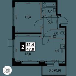 2-BD Apartment Sale, 47.8平方米 at Pervy Donskoj, zhiloy mikrorayon Sapronovo, derevnya Sapronovo, Leninskiy City District, Moscow Region, Russia #2