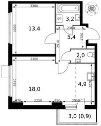 2-BD Apartment Sale, 47.8平方米 at Pervy Donskoj, zhiloy mikrorayon Sapronovo, derevnya Sapronovo, Leninskiy City District, Moscow Region, Russia #4