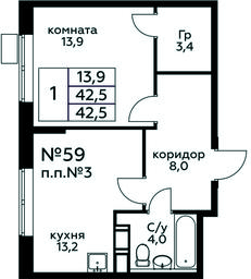 Apartment Sale, 42.5平方米 at Tsvetochnye Poliany, kvartal № 23, Filimonkovskoye Municipal Formation, Moscow, Russia #3 Apartment Sale, 42.5平方米 at Tsvetochnye Poliany, kvartal № 23, Filimonkovskoye Municipal Formation, Moscow, Russia #3