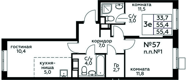 2-BD Apartment Sale, 55.4平方米 at Tsvetochnye Poliany, kvartal № 23, Filimonkovskoye Municipal Formation, Moscow, Russia #3 2-BD Apartment Sale, 55.4平方米 at Tsvetochnye Poliany, kvartal № 23, Filimonkovskoye Municipal Formation, Moscow, Russia #3