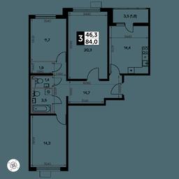 3-BD Apartment Sale, 84.1 sq. m. at Yzhnaya Bitsa, Yuzhnaya Bitsa Residential Complex, posyolok Bittsa, Leninskiy City District, Moscow Region, Russia #2