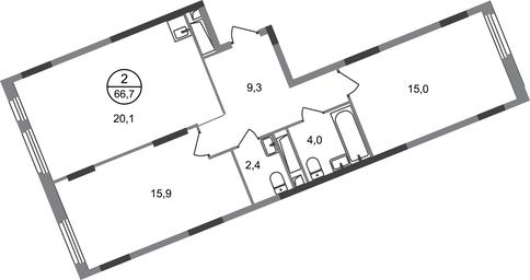 2-BD Apartment Sale, 66.7 sq. m. at Peredelkino Blizhnee, Korneya Chukovskogo Street, 1, Vnukovskoye Settlement, Moscow, Russia #2