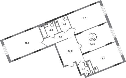 3-BD Apartment Sale, 84.7 sq. m. at Peredelkino Blizhnee, Korneya Chukovskogo Street, 1, Vnukovskoye Settlement, Moscow, Russia #2