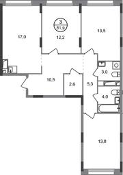3-BD Apartment Sale, 81.9平方米 at Peredelkino Blizhnee, Korneya Chukovskogo Street, 1, Vnukovskoye Settlement, Moscow, Russia #2