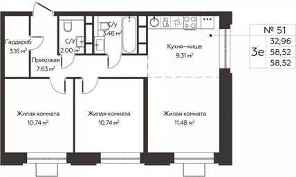 2-BD Apartment Sale, 58.52 sq. m. at Kashtanovaya Roshcha, Solnechnaya ulitsa, posyolok Lesnaya Polyana, derevnya Izmalkovo, Odintsovskiy City District, Moscow Region, Russia #3 2-BD Apartment Sale, 58.52 sq. m. at Kashtanovaya Roshcha, Solnechnaya ulitsa, posyolok Lesnaya Polyana, derevnya Izmalkovo, Odintsovskiy City District, Moscow Region, Russia #3