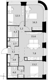 4-BD Apartment Sale, 87.1平方米 at Amber City, 3rd Khoroshyovsky Drive, 3А, Moscow, Russia #3