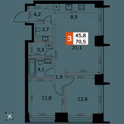 3-BD Apartment Sale, 70.5 sq. m. at Amber City, 3rd Khoroshyovsky Drive, 3А, Moscow, Russia #2