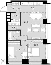 3-BD Apartment Sale, 70.5 sq. m. at Amber City, 3rd Khoroshyovsky Drive, 3А, Moscow, Russia #3