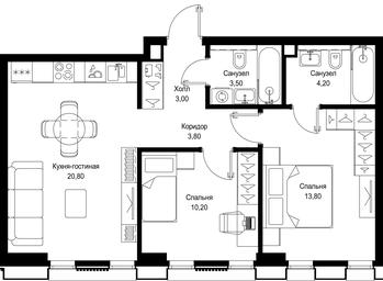 2-BD Apartment Sale, 59.3 sq. m. at Multikvartal CITYZEN, Vishnyovaya Street, Moscow, Russia #2
