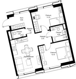 2-BD Apartment Sale, 58.9平方米 at Multikvartal CITYZEN, Vishnyovaya Street, Moscow, Russia #2