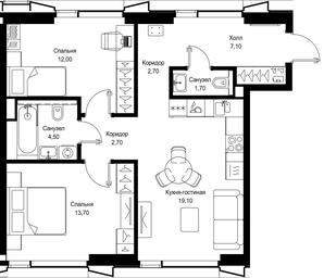 2-BD Apartment Sale, 63.5平方米 at Multikvartal CITYZEN, Vishnyovaya Street, Moscow, Russia #3