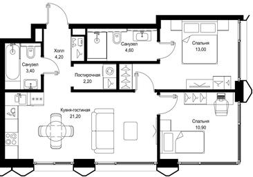 2-BD Apartment Sale, 59.6平方米 at Multikvartal CITYZEN, Vishnyovaya Street, Moscow, Russia #2
