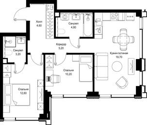 2-BD Apartment Sale, 60.3平方米 at Multikvartal CITYZEN, Vishnyovaya Street, Moscow, Russia #4