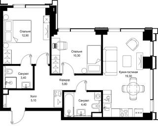 2-BD Apartment Sale, 61.2 sq. m. at Multikvartal CITYZEN, Vishnyovaya Street, Moscow, Russia #3
