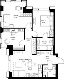 3-BD Apartment Sale, 74.1 sq. m. at Multikvartal CITYZEN, Vishnyovaya Street, Moscow, Russia #3