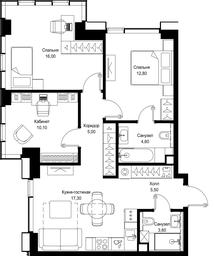 3-BD Apartment Sale, 74.9 sq. m. at Multikvartal CITYZEN, Vishnyovaya Street, Moscow, Russia #4