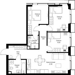 3-BD Apartment Sale, 75.3 sq. m. at Multikvartal CITYZEN, Vishnyovaya Street, Moscow, Russia #3