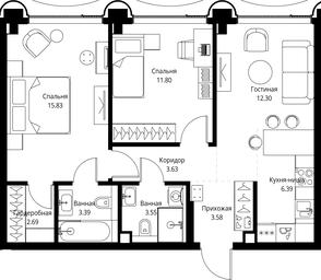 2-BD Apartment Sale, 63.16平方米 at MIRA, Mira Avenue, Moscow, Russia #3