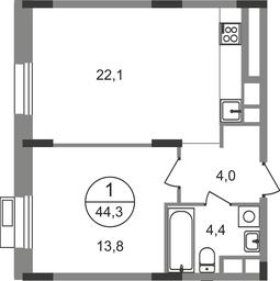 Apartment Sale, 44.3平方米 at Rezidentsii Skolkovo, Kashtanovaya ulitsa, 1, rabochiy posyolok Zarechye, Odintsovskiy City District, Moscow Region, Russia #2