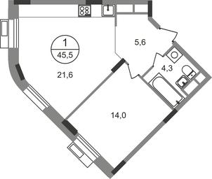 Apartment Sale, 45.5平方米 at Rezidentsii Skolkovo, Kashtanovaya ulitsa, 1, rabochiy posyolok Zarechye, Odintsovskiy City District, Moscow Region, Russia #2