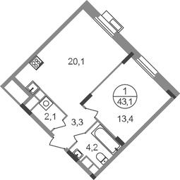 Apartment Sale, 43.1 sq. m. at Rezidentsii Skolkovo, Kashtanovaya ulitsa, 1, rabochiy posyolok Zarechye, Odintsovskiy City District, Moscow Region, Russia #2 Apartment Sale, 43.1 sq. m. at Rezidentsii Skolkovo, Kashtanovaya ulitsa, 1, rabochiy posyolok Zarechye, Odintsovskiy City District, Moscow Region, Russia #2