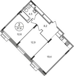 2-BD Apartment Sale, 57.6 sq. m. at Rezidentsii Skolkovo, Kashtanovaya ulitsa, 1, rabochiy posyolok Zarechye, Odintsovskiy City District, Moscow Region, Russia #2