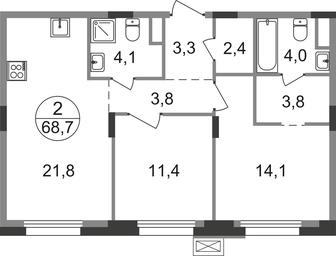 2-BD Apartment Sale, 68.7 sq. m. at Rezidentsii Skolkovo, Kashtanovaya ulitsa, 1, rabochiy posyolok Zarechye, Odintsovskiy City District, Moscow Region, Russia #2