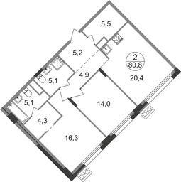 2-BD Apartment Sale, 80.8 sq. m. at Rezidentsii Skolkovo, Kashtanovaya ulitsa, 1, rabochiy posyolok Zarechye, Odintsovskiy City District, Moscow Region, Russia #2