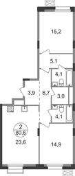 2-BD Apartment Sale, 80.6 sq. m. at Rezidentsii Skolkovo, Kashtanovaya ulitsa, 1, rabochiy posyolok Zarechye, Odintsovskiy City District, Moscow Region, Russia #2