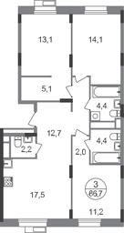 Продажа 3-комн. квартиры, 86,7 м² в ЖК «Резиденции Сколково», Каштановая улица, 1, рабочий посёлок Заречье, Одинцовский городской округ, Московская область, Россия #2 Продажа 3-комн. квартиры, 86,7 м² в ЖК «Резиденции Сколково», Каштановая улица, 1, рабочий посёлок Заречье, Одинцовский городской округ, Московская область, Россия #2