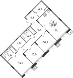 3-BD Apartment Sale, 89.8 sq. m. at Rezidentsii Skolkovo, Kashtanovaya ulitsa, 1, rabochiy posyolok Zarechye, Odintsovskiy City District, Moscow Region, Russia #2