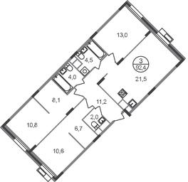 Продажа 3-комн. квартиры, 92,4 м² в ЖК «Резиденции Сколково», Каштановая улица, 1, рабочий посёлок Заречье, Одинцовский городской округ, Московская область, Россия #2 Продажа 3-комн. квартиры, 92,4 м² в ЖК «Резиденции Сколково», Каштановая улица, 1, рабочий посёлок Заречье, Одинцовский городской округ, Московская область, Россия #2