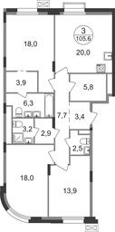 3-BD Apartment Sale, 105.6平方米 at Rezidentsii Skolkovo, Kashtanovaya ulitsa, 1, rabochiy posyolok Zarechye, Odintsovskiy City District, Moscow Region, Russia #2