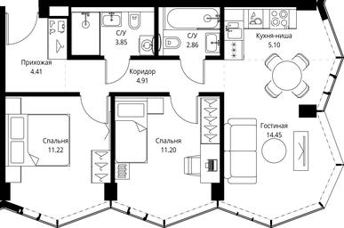 2-BD Apartment Sale, 58平方米 at MIRA, Mira Avenue, Moscow, Russia #3