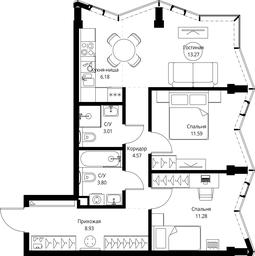 2-BD Apartment Sale, 62.63平方米 at MIRA, Mira Avenue, Moscow, Russia #4