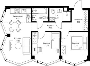 2-BD Apartment Sale, 58.29平方米 at MIRA, Mira Avenue, Moscow, Russia #3 2-BD Apartment Sale, 58.29平方米 at MIRA, Mira Avenue, Moscow, Russia #3