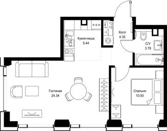 1-BD Apartment Sale, 48.84平方米 at SET, Vereyskaya Street, Moscow, Russia #3