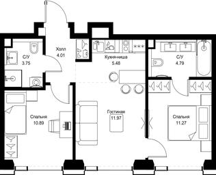 2-BD Apartment Sale, 52.16平方米 at SET, Vereyskaya Street, Moscow, Russia #4