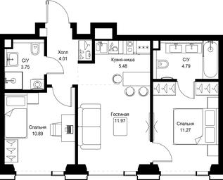 2-BD Apartment Sale, 52.16 sq. m. at SET, Vereyskaya Street, Moscow, Russia #3