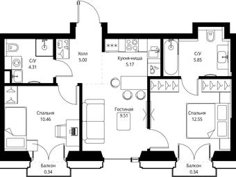 2-BD Apartment Sale, 53.53 sq. m. at SET, Vereyskaya Street, Moscow, Russia #4