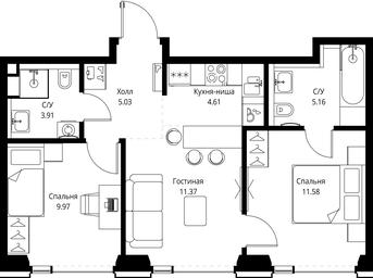 2-BD Apartment Sale, 51.63 sq. m. at SET, Vereyskaya Street, Moscow, Russia #4
