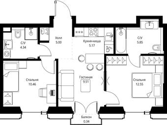 2-BD Apartment Sale, 53.19 sq. m. at SET, Vereyskaya Street, Moscow, Russia #3 2-BD Apartment Sale, 53.19 sq. m. at SET, Vereyskaya Street, Moscow, Russia #3
