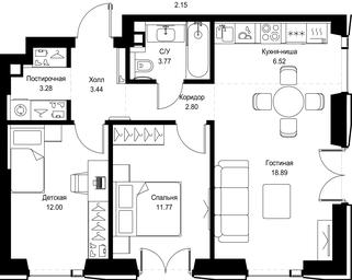 2-BD Apartment Sale, 62.47平方米 at SET, Vereyskaya Street, Moscow, Russia #3