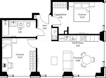 2-BD Apartment Sale, 61.33平方米 at SET, Vereyskaya Street, Moscow, Russia #4